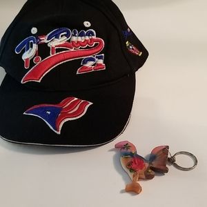 Puerto Rico Base Ball Cap Euc Plus Keychain